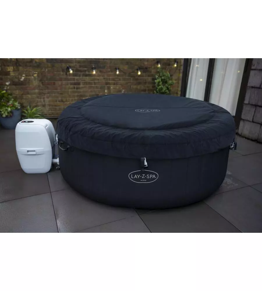 Piscina idromassaggio gonfiabile rotonda bestway "lay-z-spa miami airjet" 2/4 persone 180x180x66 cm con cartuccia, erogatore chemconnect e copertura gonfiabile - cod. 60001